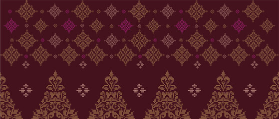Batik Songket traditional design background. Seamless pattern embroidery Embroidery on fabric. Seamless pattern. Vector illustration for web design or print. © walinongsari