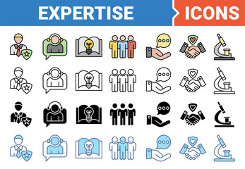 Expertise concept representing of high-level knowledge and experience banner icon set with multiple style collection.