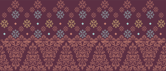 Batik Songket traditional design background. Seamless pattern embroidery Embroidery on fabric. Seamless pattern. 
