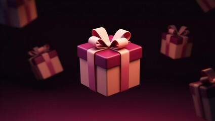 Obraz premium Floating Gift Boxes with Elegant Ribbons and a Stylish Design Against a Dark Background, Perfect for Celebrations and Special Occasions