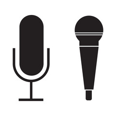 Microphone icon set. Different microphone collection. Podcast mike, journalist microphone, karaoke, conference and wireless variety types design. Eps 10