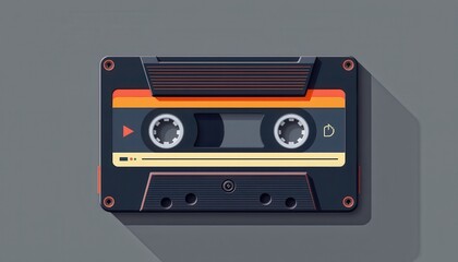 Obraz premium Retro cassette tape with a modern design on a gray background.