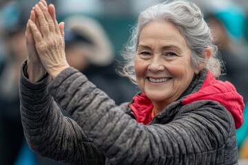 Senior women giving a high five after a friendly tennis match, celebrating their competitive spirit and camaraderie, Generative AI