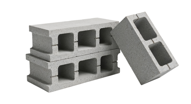 Concrete building blocks stacked and arranged in a construction site  