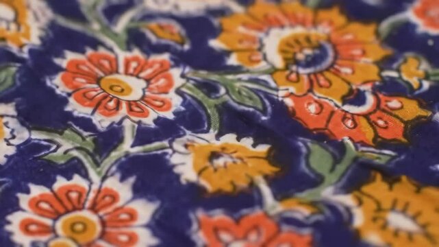 Floral Fabric: Detailed Impression of Blue, Orange, Yellow