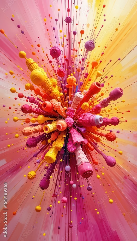 Poster colorful explosion of shapes and textures creating a dynamic background for mobile screens