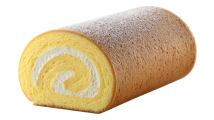 Isolated Swiss roll cake on transparent background with creamy filling and soft texture