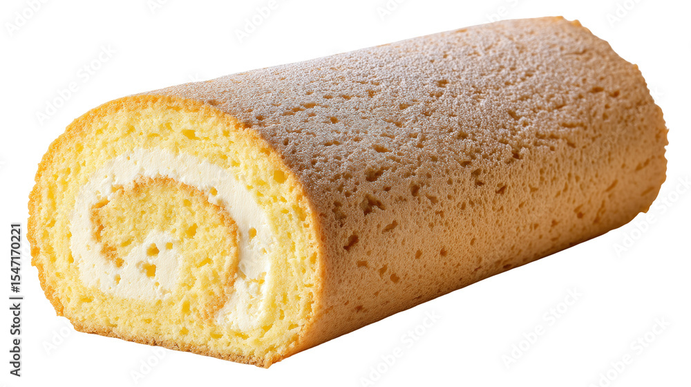 Poster swiss roll cake isolated on transparent background with soft texture and creamy filling