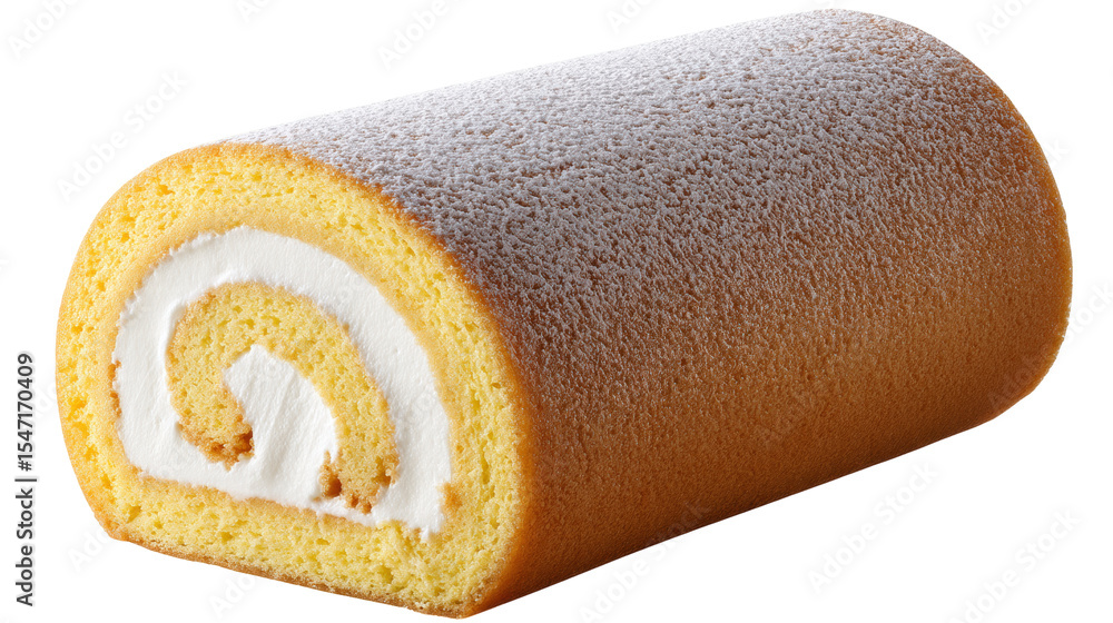Aufkleber isolated swiss roll cake on transparent background with soft texture and powdered sugar topping