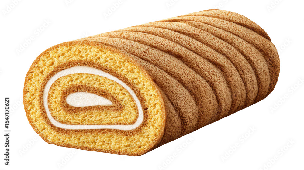Poster swiss roll cake isolated on transparent background with soft texture and creamy filling