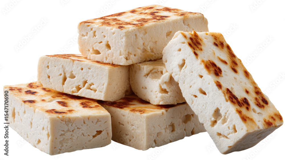 Aufkleber grilled cheese blocks isolated transparent background with golden brown texture and soft inside