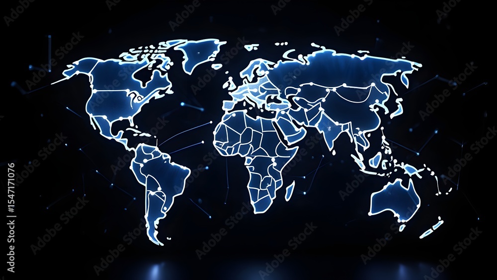Poster global network: illuminated world map