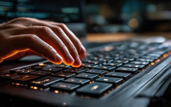 Close-up of hands typing on a keyboard