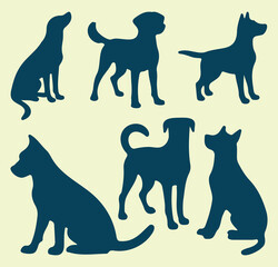 Dog silhouettes. Labrador Retriever silhouette. isolated black silhouette of a dog collection. Different breeds vector silhouette. vector illustration
