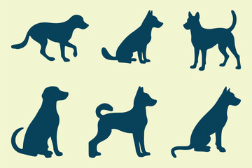 Dog silhouettes. Labrador Retriever silhouette. isolated black silhouette of a dog collection. Different breeds vector silhouette. vector illustration