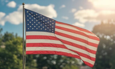 American flag waving in sunny sky patriotism freedom national symbol
