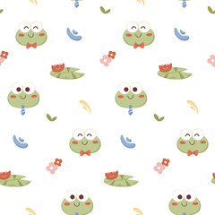 Obraz premium Seamless pattern cute frog with flower