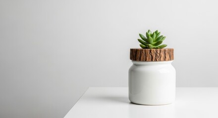 Fototapeta premium Minimalist Succulent in Wooden Lidded Pot