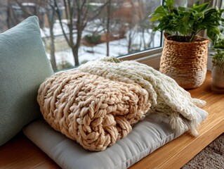 Cozy blankets by a window