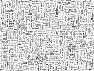 Multilingual "Eagle" Word Cloud Illustration for Wildlife and Patriotic Themes