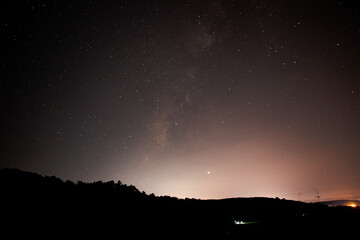 Fototapeta premium Bright night starry sky with millions of stars and galaxy Milky Way.
