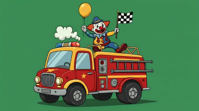 Clown on fire truck illustration