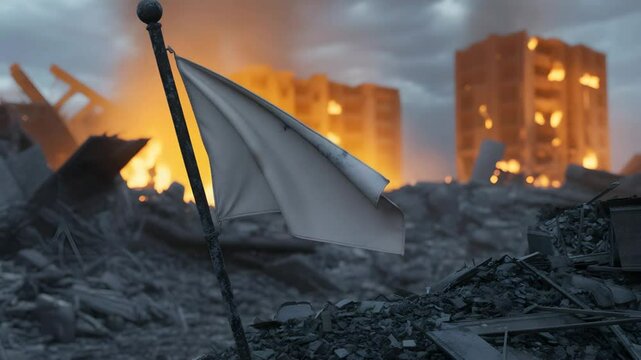 White Flag in the Ruins: A Symbol of Surrender Amidst Destruction and Firestorm