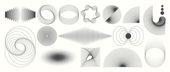 Obraz na płótnie Canvas Abstract minimal element mid century vector set. Aesthetic contemporary stripe line art, geometric shape in monochrome. Art form design for wall art, decoration, wallpaper.