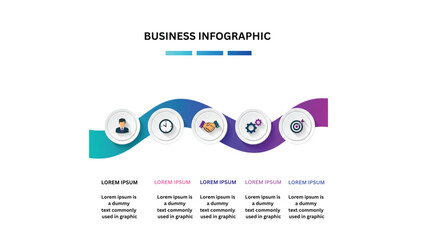 Business Infographic Template Five Steps to Success, Modern Design, Colorful Wave