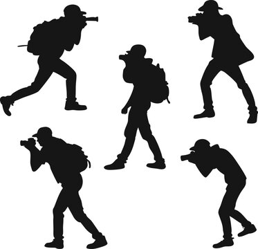 vector silhouettes of Photographer ; Photographer and cemera man pencil sketch art silhouette style vector design
