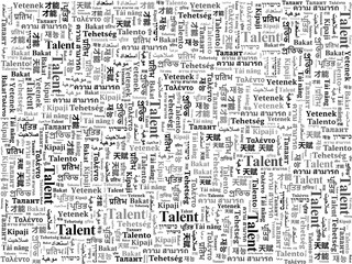 Multilingual "Talent" Word Cloud Illustration for Skill and Career Themes