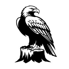 Majestic Eagle Perched on a Stump Symbolizing Strength Freedom and American Heritage in a Black and White Design