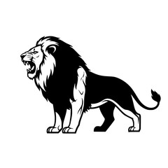 Magnificent Lion Roaring Fiercely in Black and White Illustration Depicting Strength Pride and Natural Animal Power
