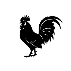 Majestic Rooster Silhouette Art Black and White Image with Bold Lines and Strong Visual Impact On White Background