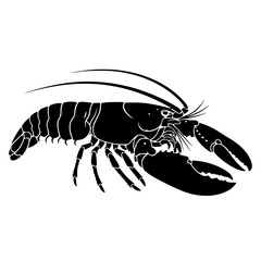 Detailed Illustration of a Lobster with Prominent Claws and Antennae Swimming in the Deep Blue Ocean