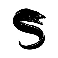 Mysterious Black Eel Silhouette Depicting a Sea Creature With Aggressive Features and Sharp Teeth