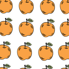 Fruit seamless pattern with apples on white background. Product design, wrapping paper, wallpaper. Vector illustration.