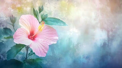 Hibiscus, Flower, Pink, Delicate Pink Hibiscus Flower on Artistic Watercolor Background