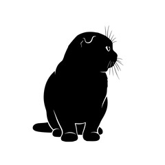 A Charming Illustration Depicting a Black Cat in a Thoughtful Pose Standing against a Pure White Background