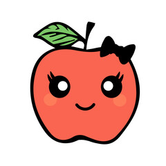 Cute apple character with a bow. Knowledge Day. Back to school. Hand drawn vector illustration. Perfect for cards, posters, prints, anniversaries, invitations.