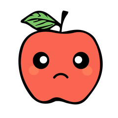 Cute cartoon apple character is sad. Simple vector illustration in flat style.