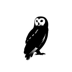 Striking Monochrome Owl Portrait Art Simple Silhouette Graphic Bird Art Black and White Wall Decor