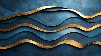 Elegant waves of gold on deep blue textured background for luxury aesthetic and modern design inspiration