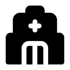 Simple solid vector icon hospital representing medical and healthcare themes. Ideal for use in hospital apps, health websites, and telemedicine platforms. Clean SVG format, easy to scale and customize