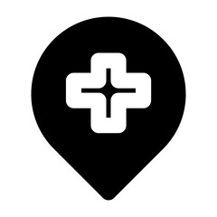 Simple solid vector icon marker representing medical and healthcare themes. Ideal for use in hospital apps, health websites, and telemedicine platforms. Clean SVG format, easy to scale and customize.