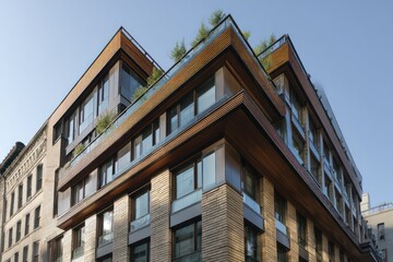Fototapeta premium Transforming historic buildings with modern facade renovations using energy-efficient methods.