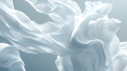 Obraz premium Elegant white fabric floating against soft blue backdrop creates delicate abstract waves and smooth textures