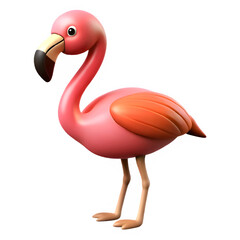 Pink flamingo cartoon character standing, 3D render, isolated white background