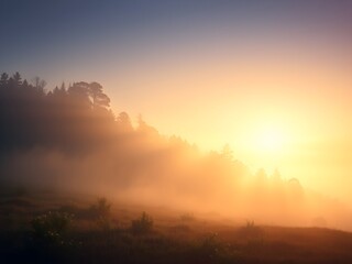 Obraz premium Serene Misty Forest Landscape with Golden Morning Light – Ultra HD Nature Background