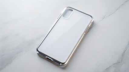 Clear Phone Case on a White Marble Surface for Mockup and Design